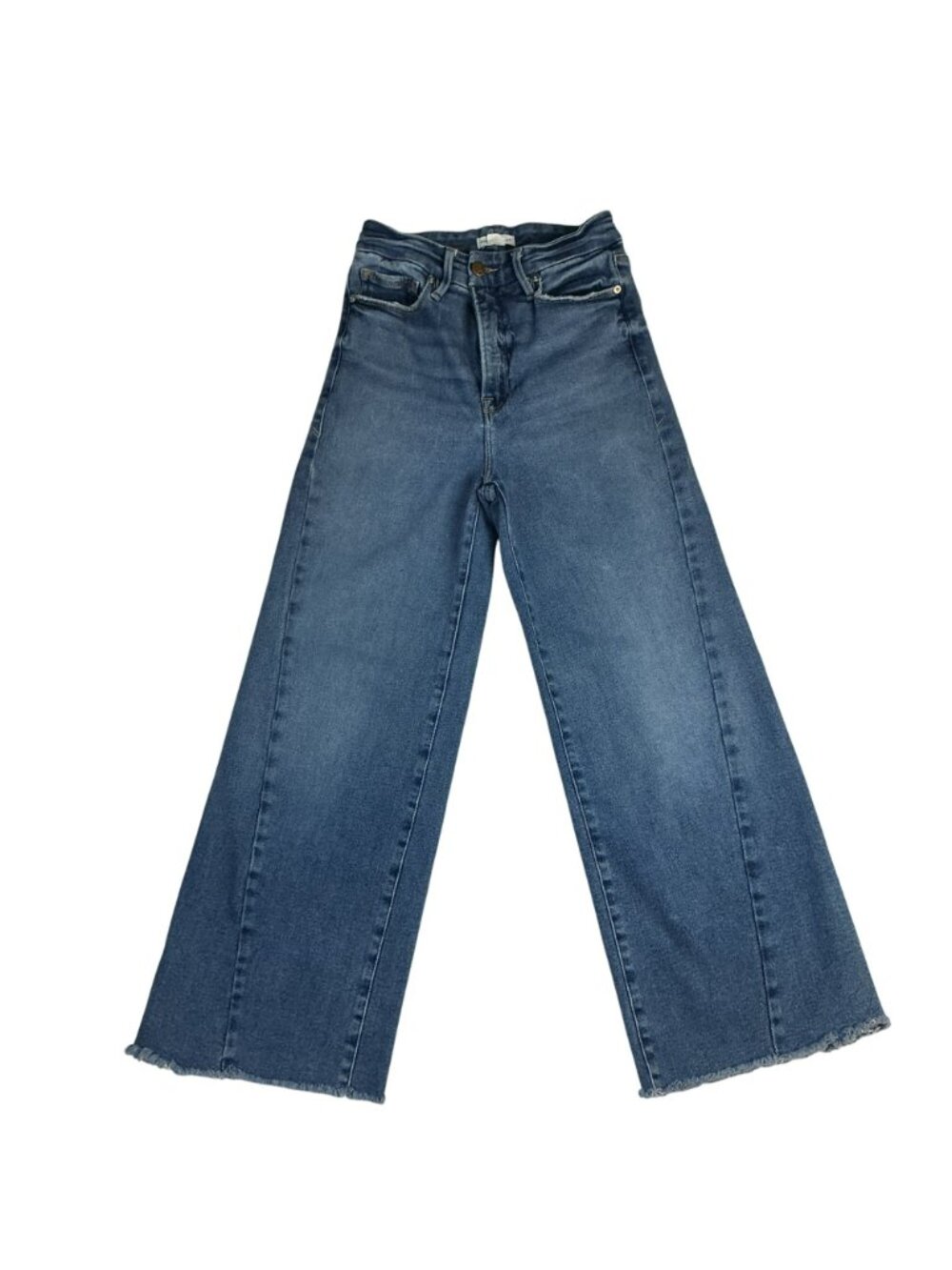 Good American Cropped Palazzo Wide Leg Raw Hem Jeans Womens 2 / 26 Blue Denim - Picture 2 of 11